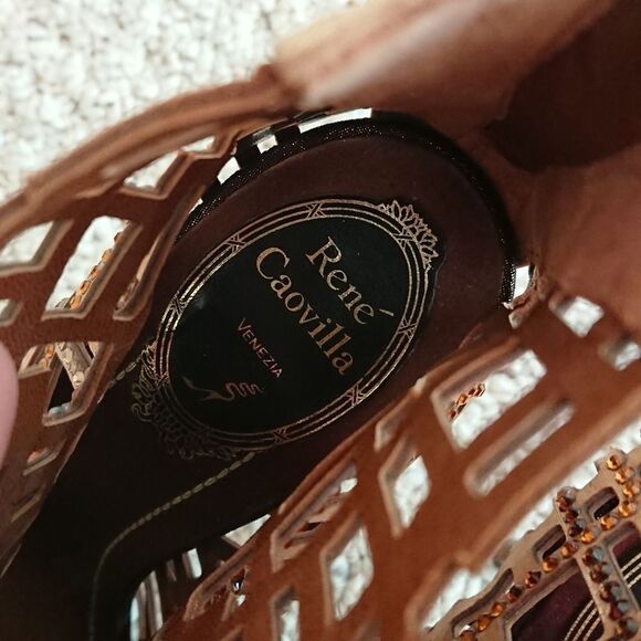 Rene Caovilla gold tone leather embellished Swarovski crystals booties size 36.5 - Picture 10 of 14